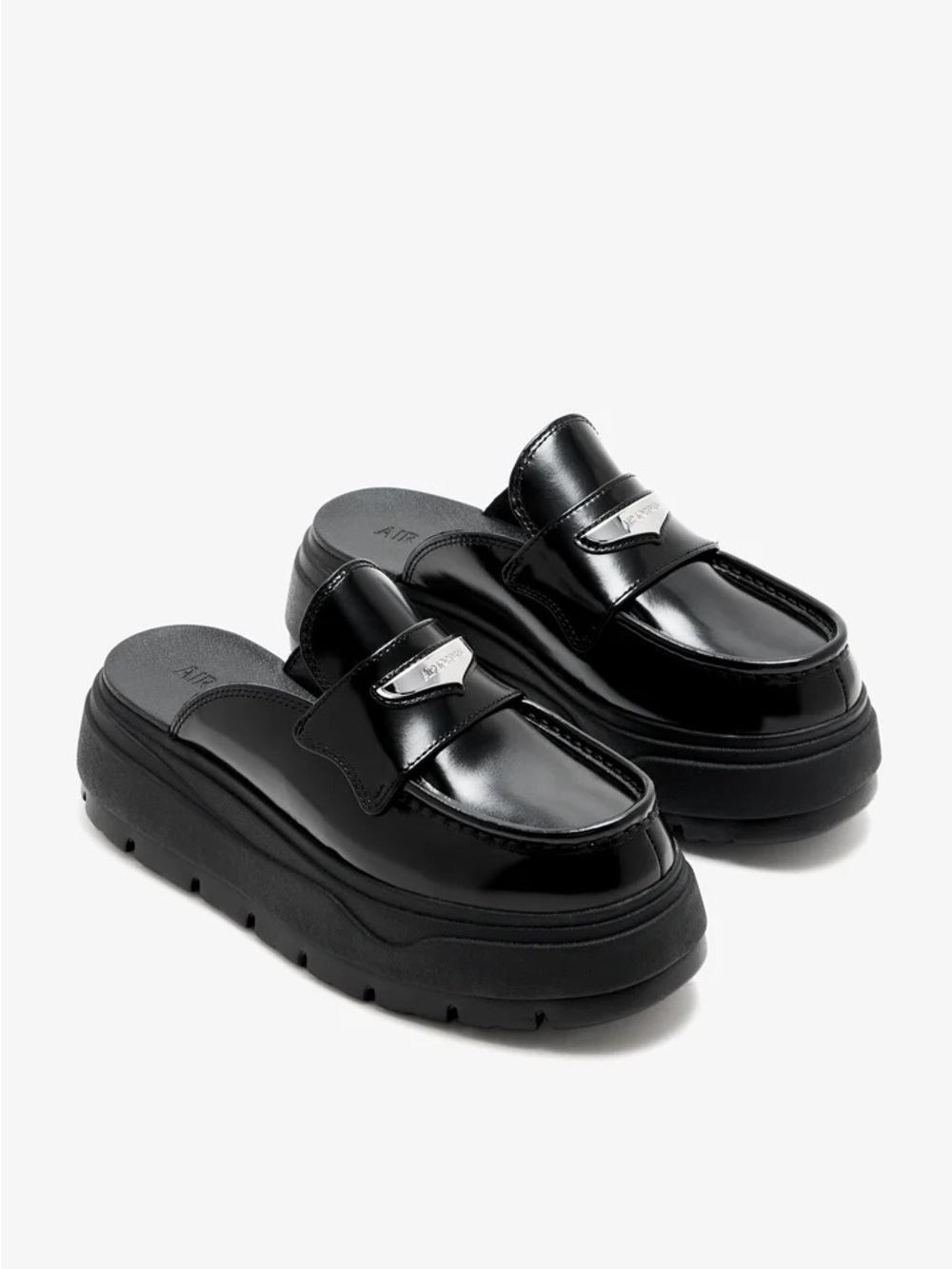 Jordan Black Patent Platform Mule Clogs